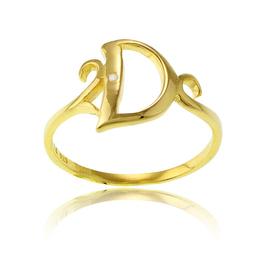 Sterling Silver 1 Micron Gold-plating Single CZ "D" Ring
