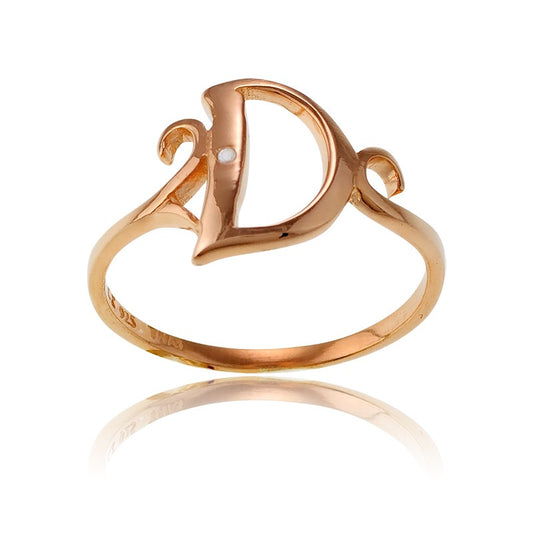 Sterling Silver 1 Micron Rose Gold-plating Single CZ "D" Ring