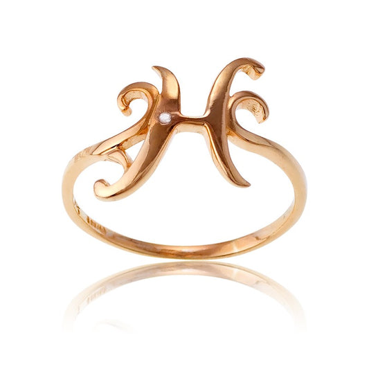 Sterling Silver 1 Micron Rose Gold-plating Single CZ "H" Ring