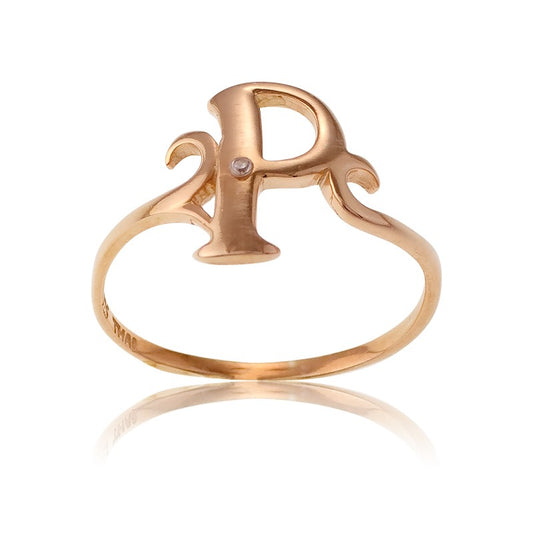 Sterling Silver 1 Micron Rose Gold-plating Single CZ "P" Ring