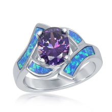 Load image into Gallery viewer, Sterling Silver Opal w/Oval Purple CZ Center Ring
