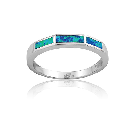 Sterling Silver 3 Rectangle Opal Ring