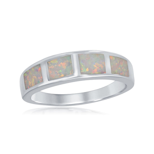 Sterling Silver White Inlay Opal Squares Ring