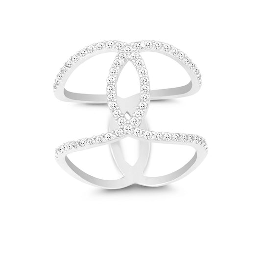 Sterling Silver Double CZ Wire with Center CZ Swirl Wide Ring