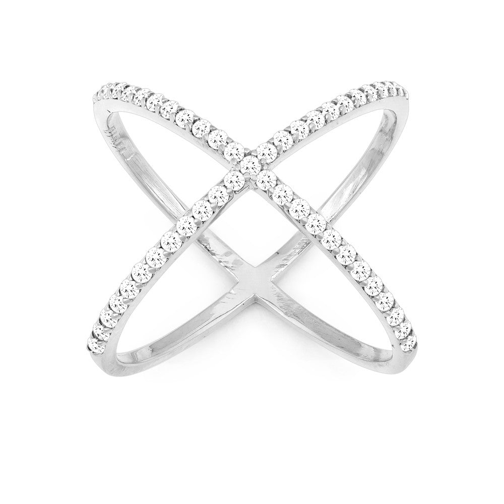 Sterling Silver CZ X Style Ring