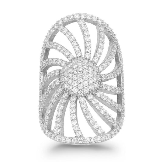 Sterling Silver Large Sun Styled CZ Ring