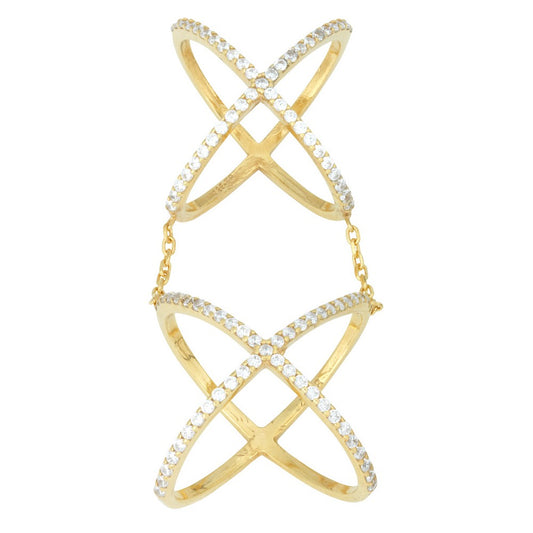 Sterling Silver CZ Double-X Style Ring - Gold Plated