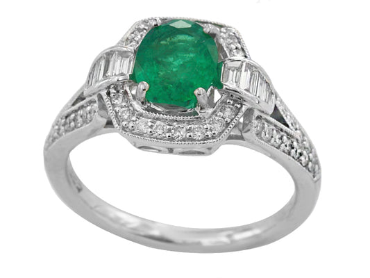 EFFY 14K WHITE GOLD DIAMOND,NATURAL EMERALD RING