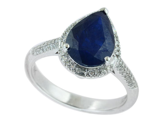 EFFY 14K WHITE GOLD DIAMOND,NATURAL SAPPHIRE RING