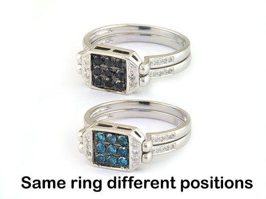 EFFY 14K WHITE GOLD DIAMOND,BLACK DIAMOND,BLUE DIAMOND, RING