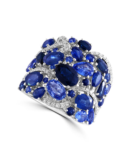 Effy 14K White Gold Diamond,Natural Ceylon Sapphire,Natural Sapphire Ring