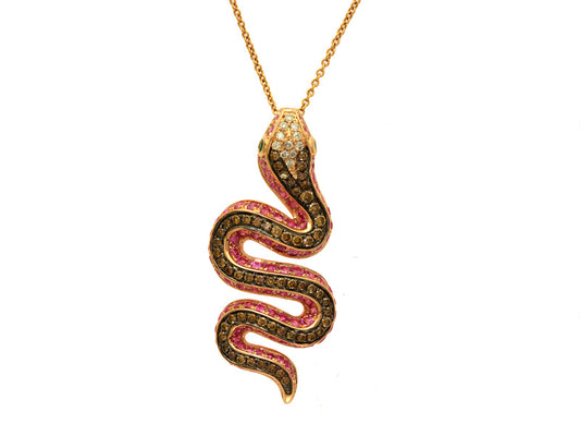 EFFY 14K ROSE GOLD DIAMOND,ESPRESSO DIAMOND,NATURAL EMERALD,PINK SAPPHIRE PENDANT