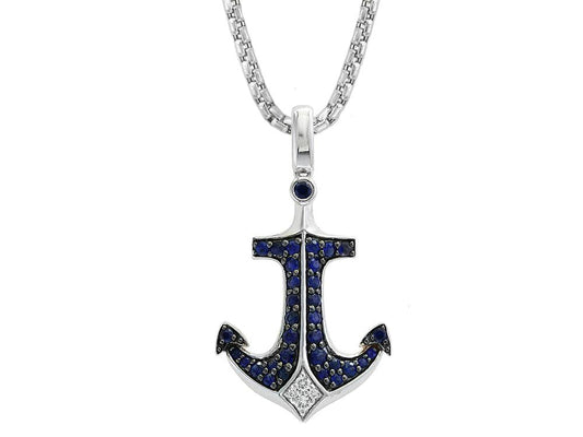EFFY 14K WHITE GOLD DIAMOND,NATURAL SAPPHIRE PENDANT