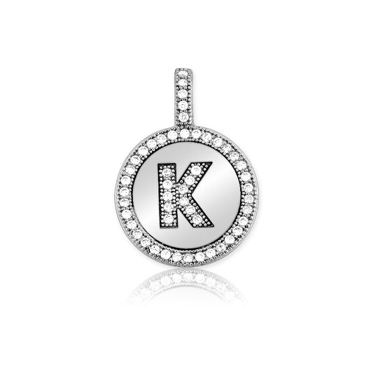 Sterling Silver Micro Pave Circle "K" Pendant W/Chain