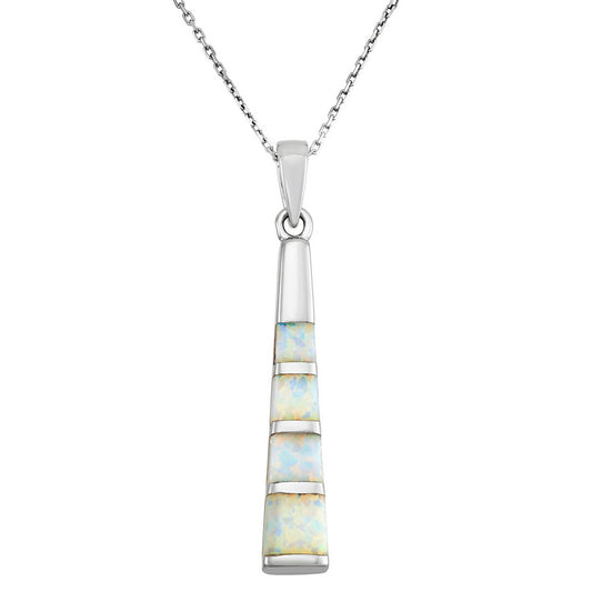 Sterling Silver Thin Long White Inlay Opal Long Pendant