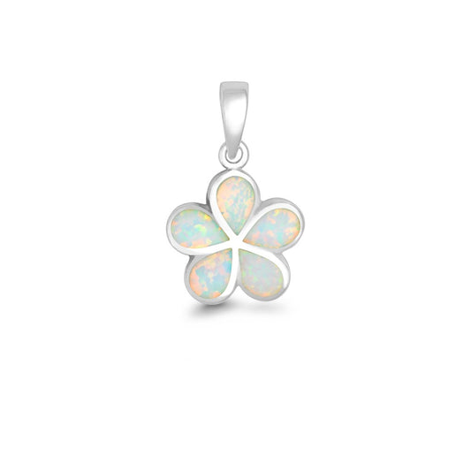 Sterling Silver, White Inlay Opal Flower Pendant